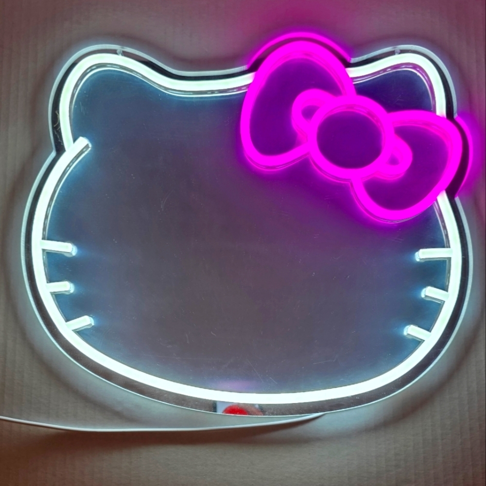 Anime Hello Kitty Mirror, Light Neon Sign Wall Decor, Neon Mirror with Dimmable.
